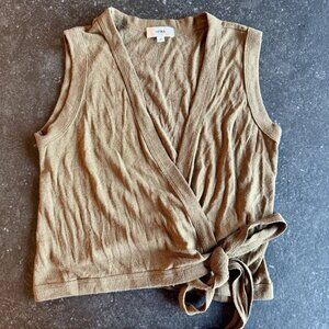 Ozma of California Raw Silk Wraparound Crop Tank Coffee Size M